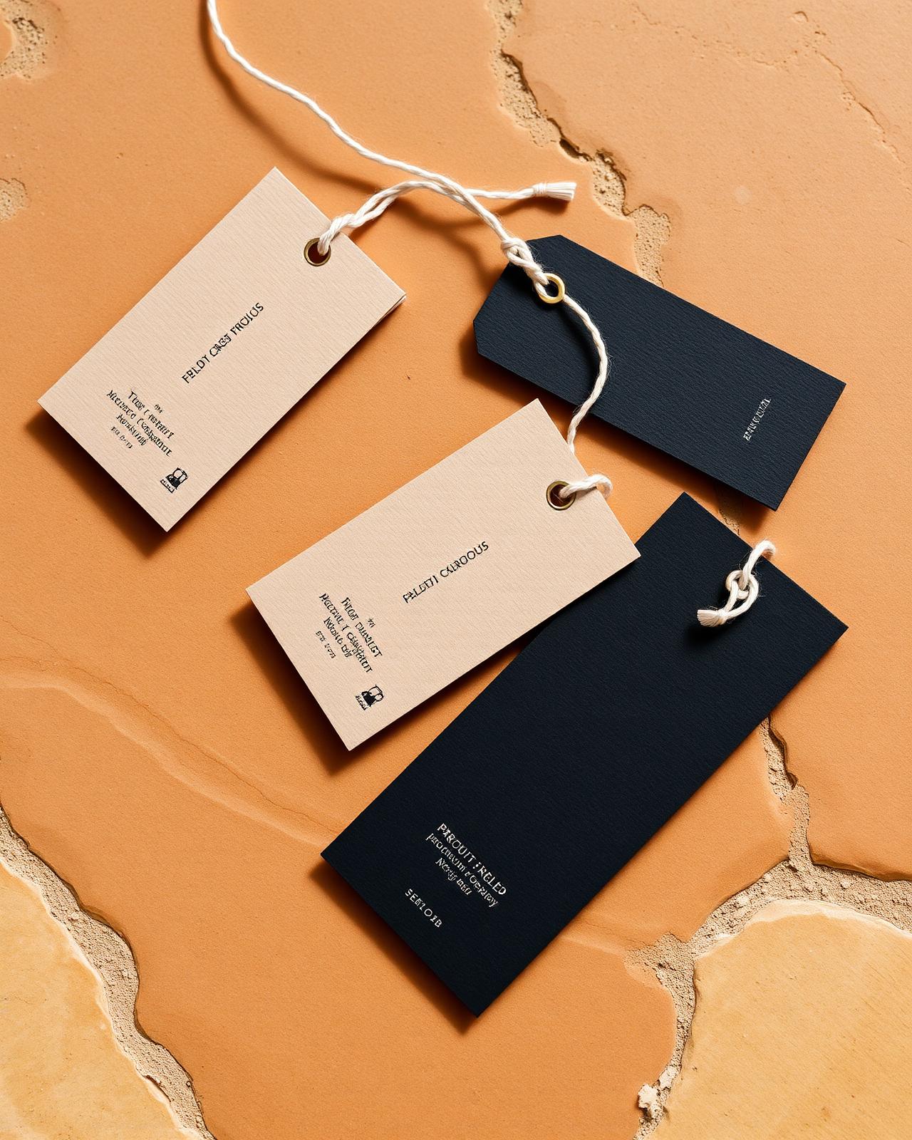 Premium kraft en zwart kartonnen hangtags met katoenen koord en messing oogjes